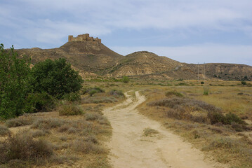 View of the ruins of the Castle of Montearagón near Huesca, Aragon, Spain