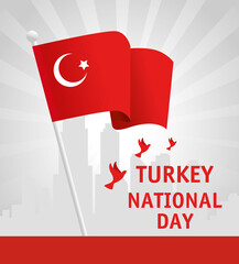 29 october republic day turkey with doves flying and flag vector illustration design