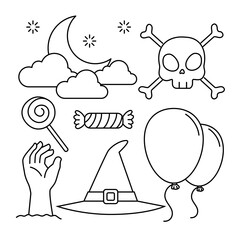 set happy halloween icons, line style vector illustration design