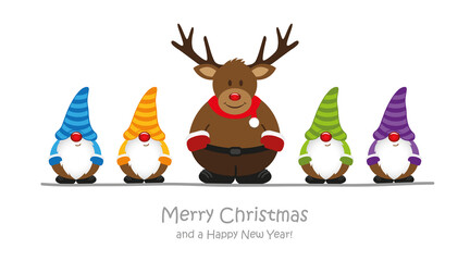 cute deer and christmas dwarf cartoon vector illustration EPS10