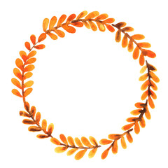 Yellow leaves wreath watercolor hand painting for decoration on autumn season, Christmas holiday and Thanksgiving event.