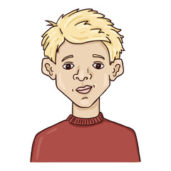 Vector Cartoon Avatar - European Boy in Red T-shirt .
