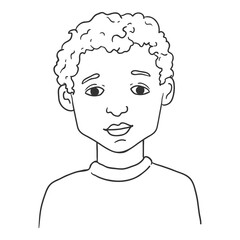 Vector Outline Avatar - Arabian Boy with Curly Hair .