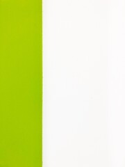 Close-up picture of an isolated painted white wall with vertical green stripe with one third width