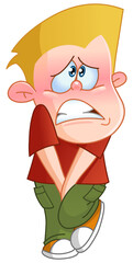 Cartoon boy trying to hold his pee