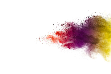 Explosion of colored powder isolated on white background. 