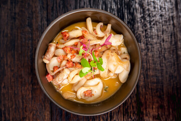 calamari minestra - squid with bacon boiled with herb