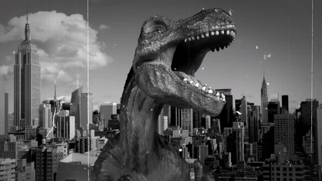 Black And White Footage Of Dinosaur In New York City