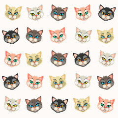 Fototapeta premium illustration of various faces of kittens