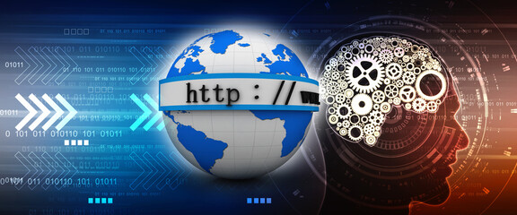 3d rendering https WWW sign on globe
