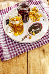 Elderberry tea from ripe berries and dried flowers