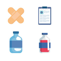 set icons, medical vaccine research, scientific virus prevention study vector illustration design