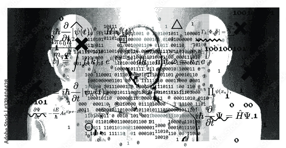 Aufkleber abstract technology background with binary code and human silhouette. conceptual illustration of art