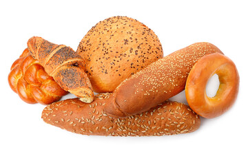 Bread and baked goods isolated on white background