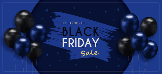 Black Friday Sale of posters or flyers design with balloons. and use it as a festival background or online shopping invitation.
