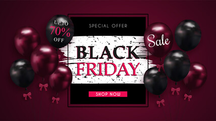 Black Friday Sale of posters or flyers design with balloons. and use it as a festival background or online shopping invitation.
