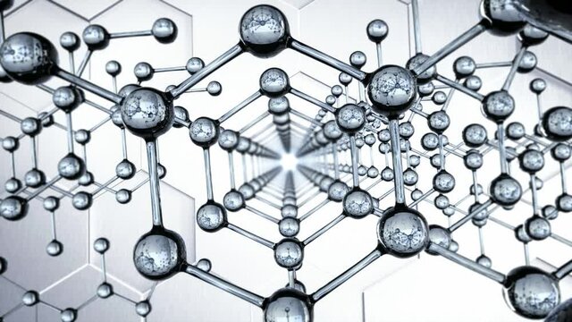 Looped seamless animation of hexagonal transparent molecule structure