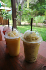 mango smoothie and passion fruit smoothie
