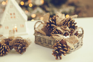 Christmas home decor, beautiful holiday decoration. High quality photo.