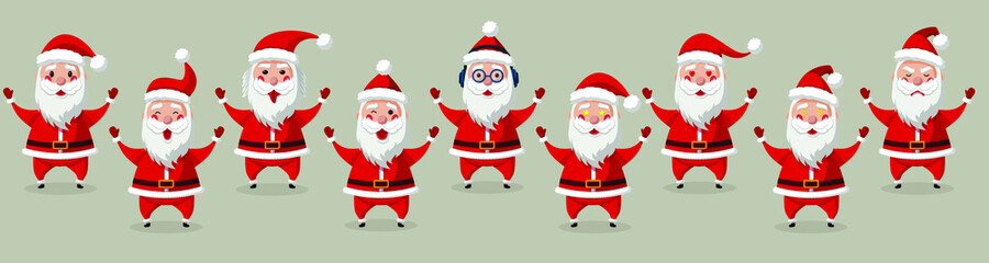 Set of Santa Claus Cartoon Character for Christmas Designs Isolated in light Background. Vector Illustration
