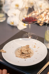 truffles mushroom  soup sprinkle with sliced black truffles