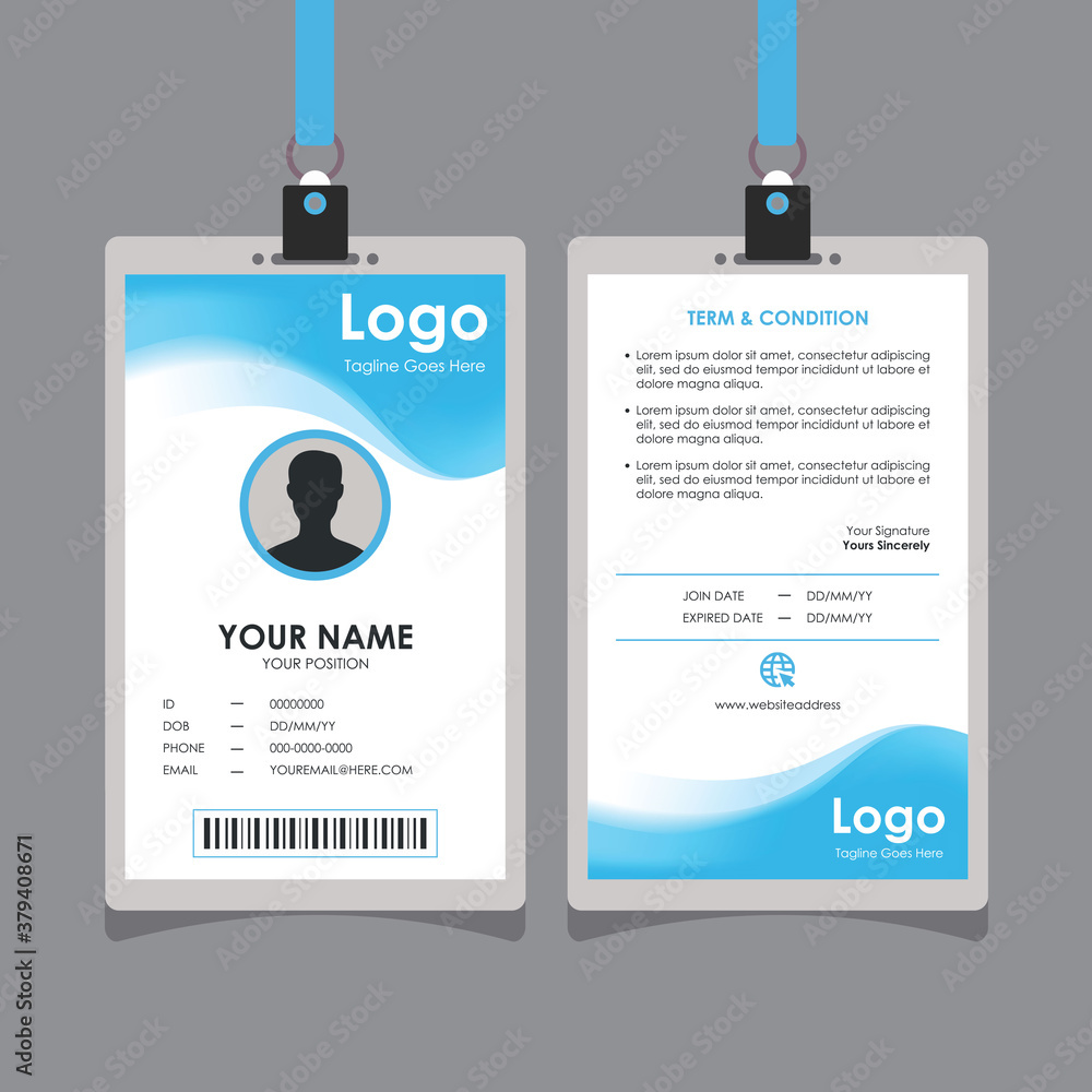 Poster abstract soft wavy id card design with blurry blue mesh background element, professional identity ca