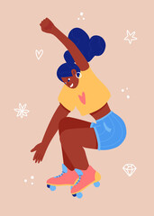Roller skating young woman. Black girls rollerblading. © ceramaama