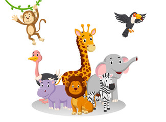 Fototapeta premium Cartoon collection animal in the jungle. Vector illustration