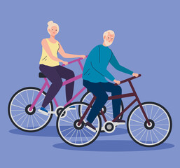 senior couple in bicycle, leisure recreation concept vector illustration design
