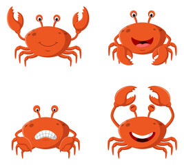 Cute cartoon crab different expression. Vector illustration