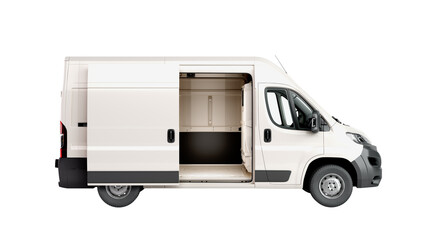 open White Delivery Van 3d render isolate on white - obrazy, fototapety, plakaty