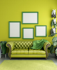 mock up poster frame in modern interior background color living room 3d render image