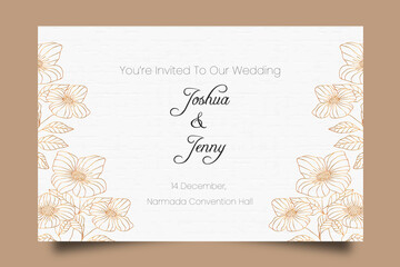 Beautiful golden hand drawn floral wedding invitation 