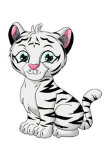 Fototapeta na wymiar A little cute tiger white, design animal cartoon vector illustration