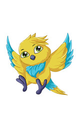 A little cute yellow blue bird, design animal cartoon vector illustration