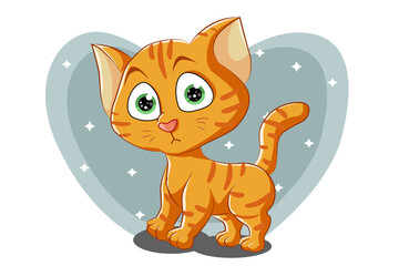 A little cute orange cat with green eyes, design animal cartoon vector illustration