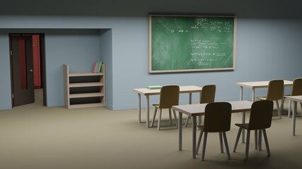 Empty Classroom Poor Light Room Illustration