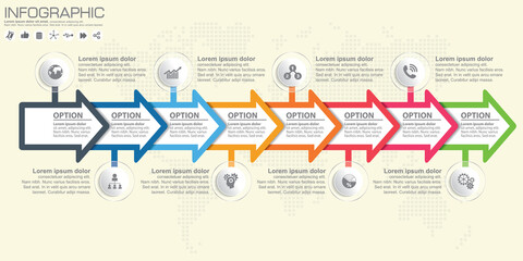 Obraz premium Timeline and arrow vector infographic. World map Background