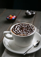 Coffee Mocha with chocolate sauce vertical view