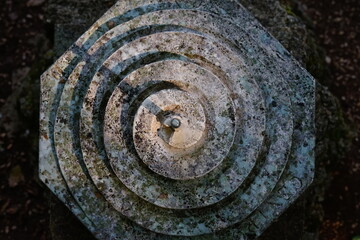 Fototapeta na wymiar Ancient stone sundial on Italy Geographic Center near Ponte Cardona, Narni, Terni, Umbria