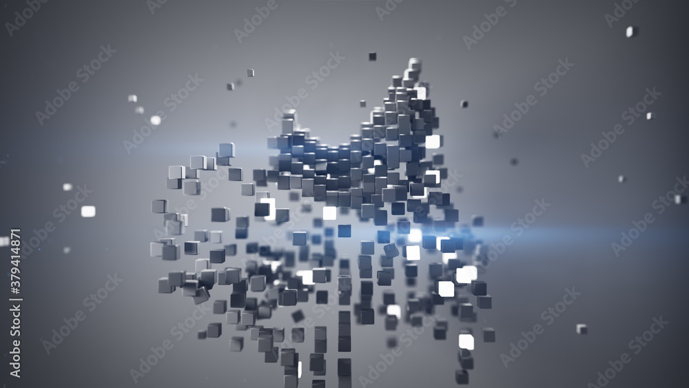 Poster cubic particles in free space abstract 3d render