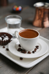 Turkish Coffee with traditional serving vertical view