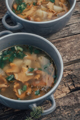 soup with chanterelles and herbs