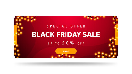 Special offer, Black Friday Sale, red horizontal discount banner with abstract liquid texture on background