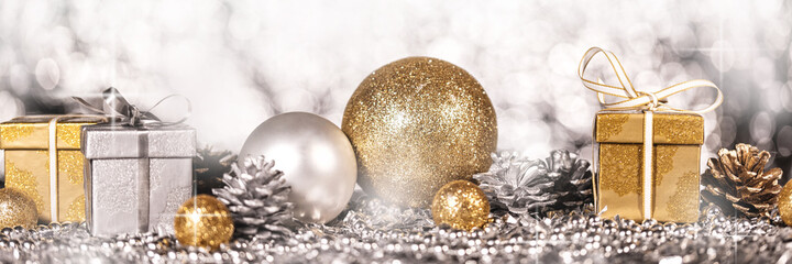 panorama with shiny christmas decoration