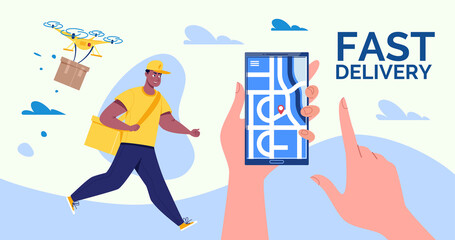 Online Delivery Concept. Fast home and office delivery. Vector. Illustration. Cartoon style.