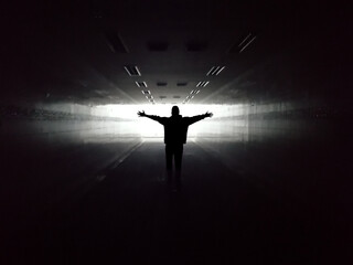 silhouette Shadow human light in tunnel