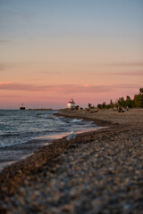 Fototapeta na wymiar Headlands State Park Lighthouse at sunset in ohio 