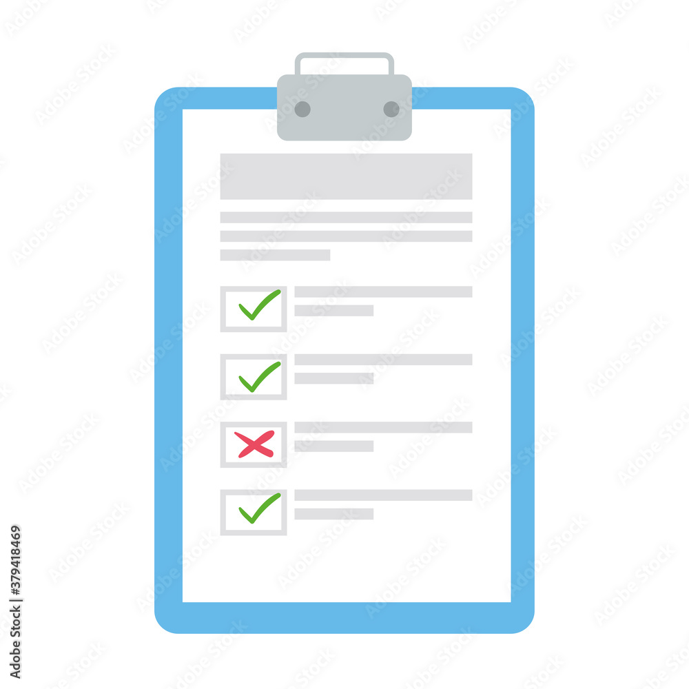 Poster document paper with check marks and cross design, data archive and information theme vector illustra