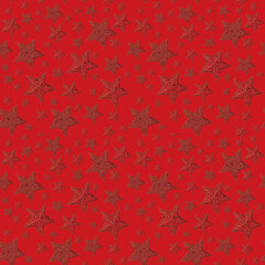 A seamless pattern , red Christmas stars on a red background.